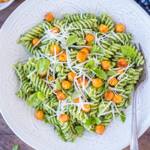 Hidden Veggie Pesto Pasta with Chickpeas - Sprouting Wild Ones