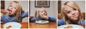 Child eating butternut squash pancakes.