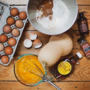 Ingredients for butternut squash pancakes.