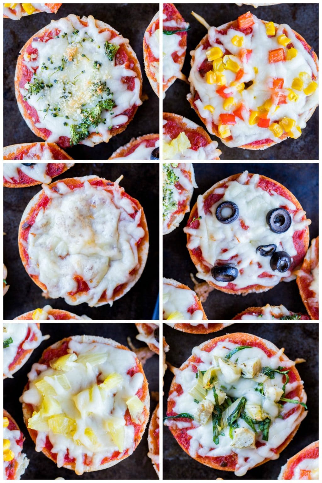 Collage showing different pizza topping ideas for kids