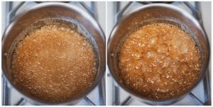 Boiling caramel sauce.