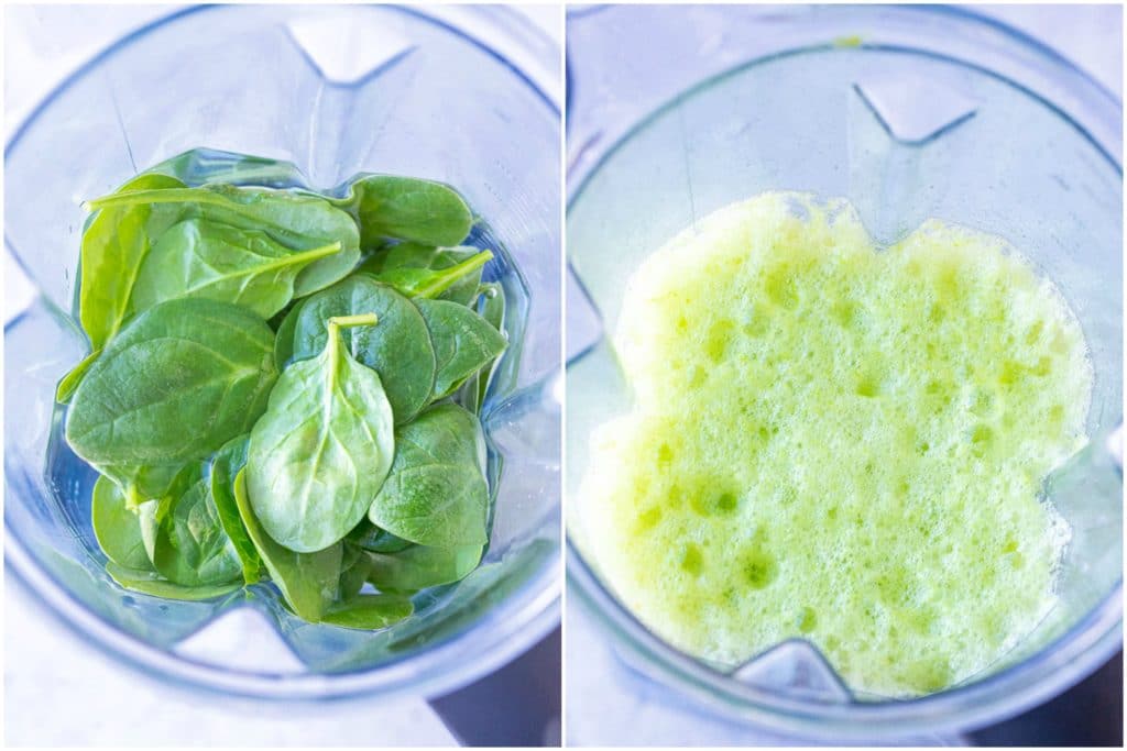 Showing how to make leprechaun lemonade by blending up spinach and water