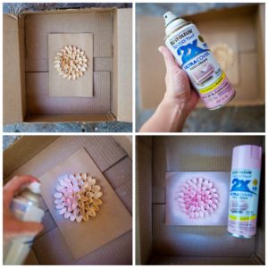 Spray the pistachio shell dahlia with spray paint to make it pink.