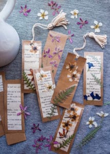 Handmade bookmarks decorated with pressed flowers.