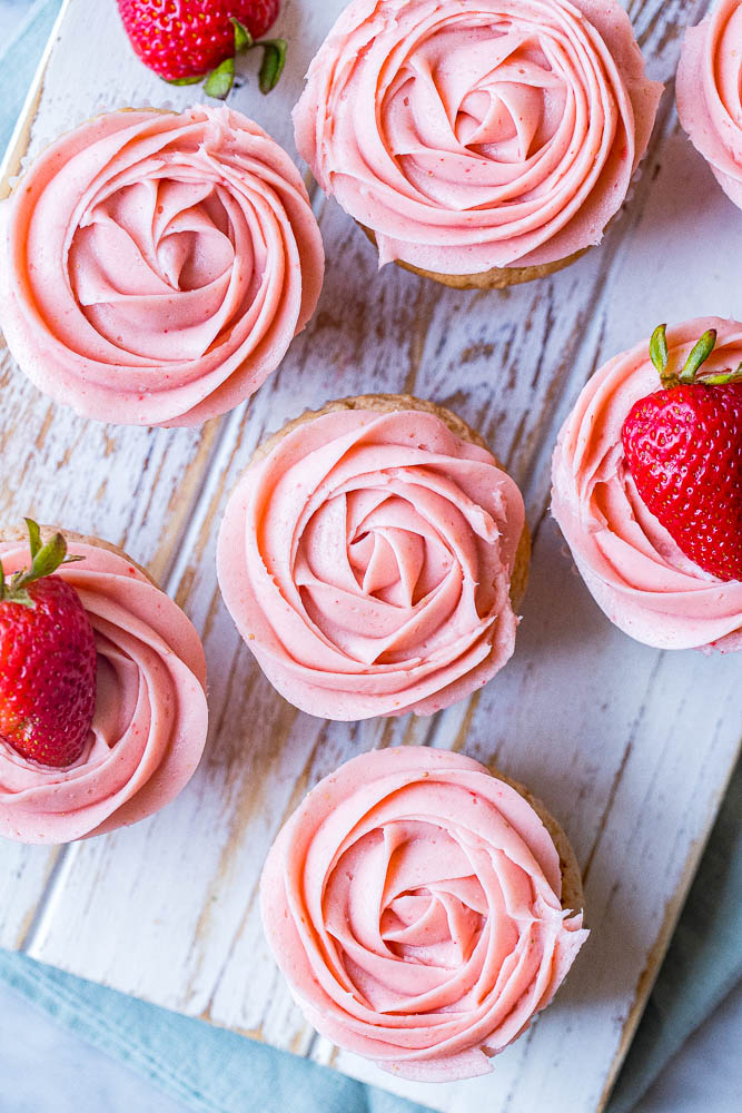 Plate of strawberry cupcakes