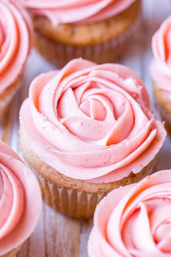 Close up photo of a strawberry cupcake