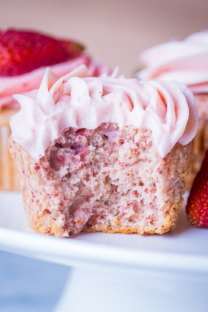 Strawberry Cupcake with a bite taken out of it