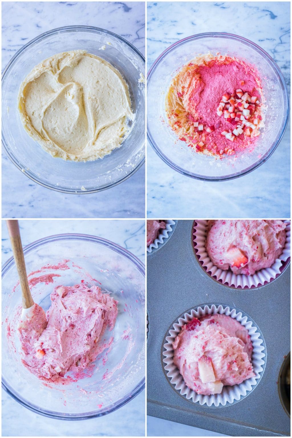 step by step photos showing how to make the best strawberry cupcakes