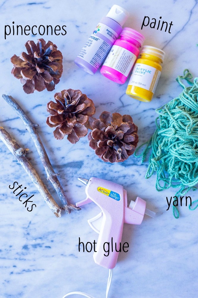 Supplies needed to make Pinecone flowers