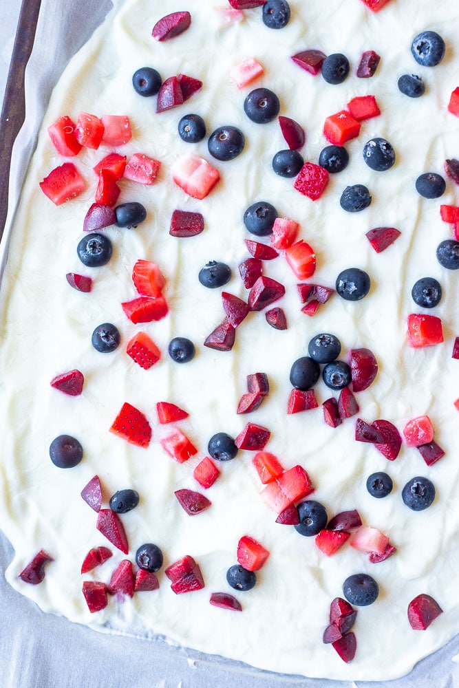 Frozen yogurt bark after it's been frozen