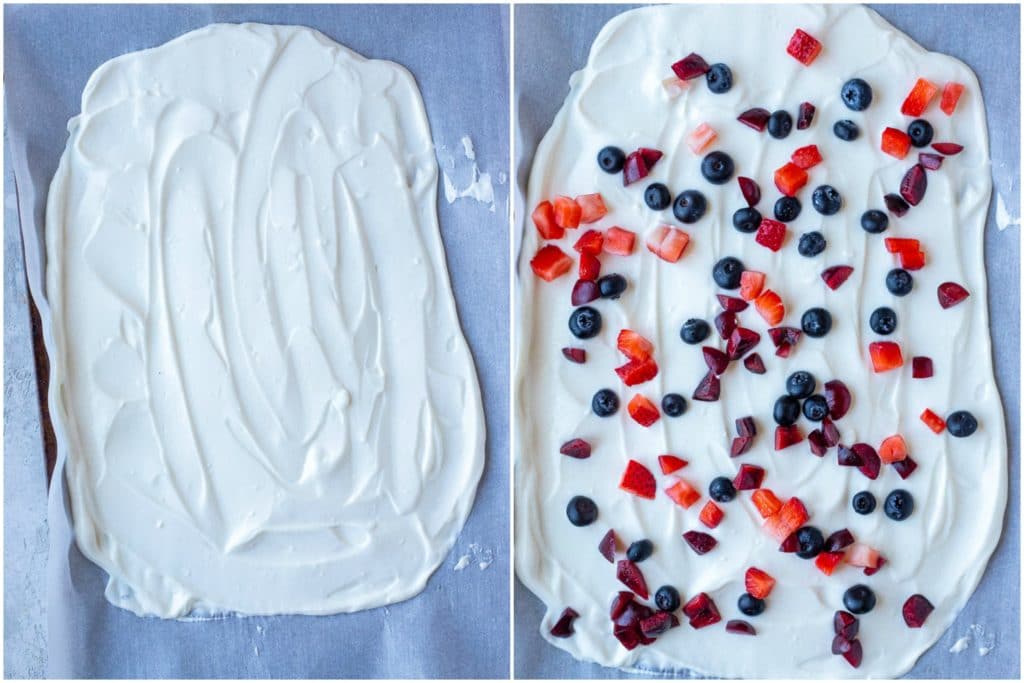 Showing how to make frozen yogurt bark