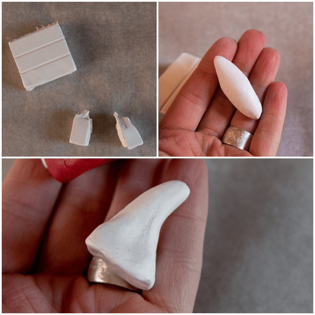 White polymer clay to create mushroom stem.
