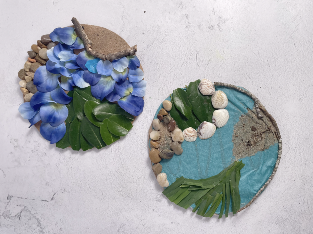 Two earth day crafts made from nature items