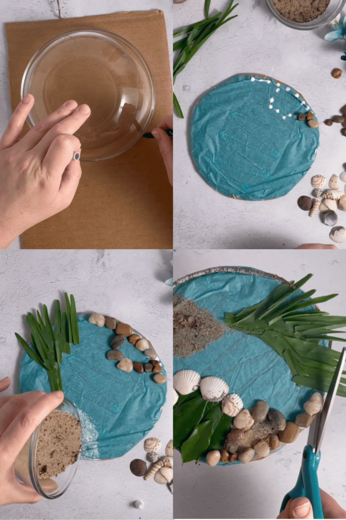 4 photos showing how to create earth day nature craft