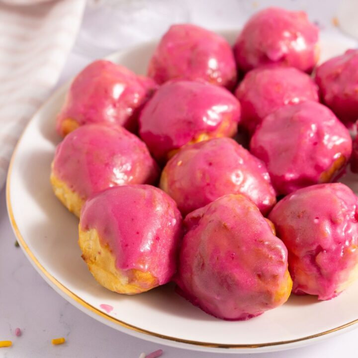 Air Fryer Donut Holes with Pink Icing