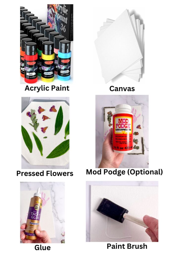 Materials needed for Mother's Day Handprint Canvas Craft