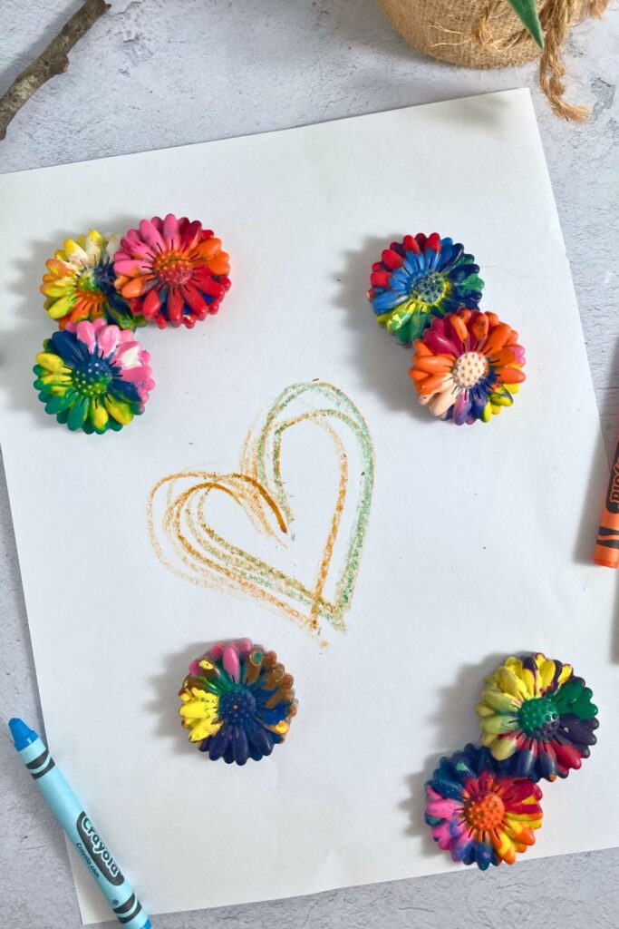 Heart drawn with flower DIY crayon molds