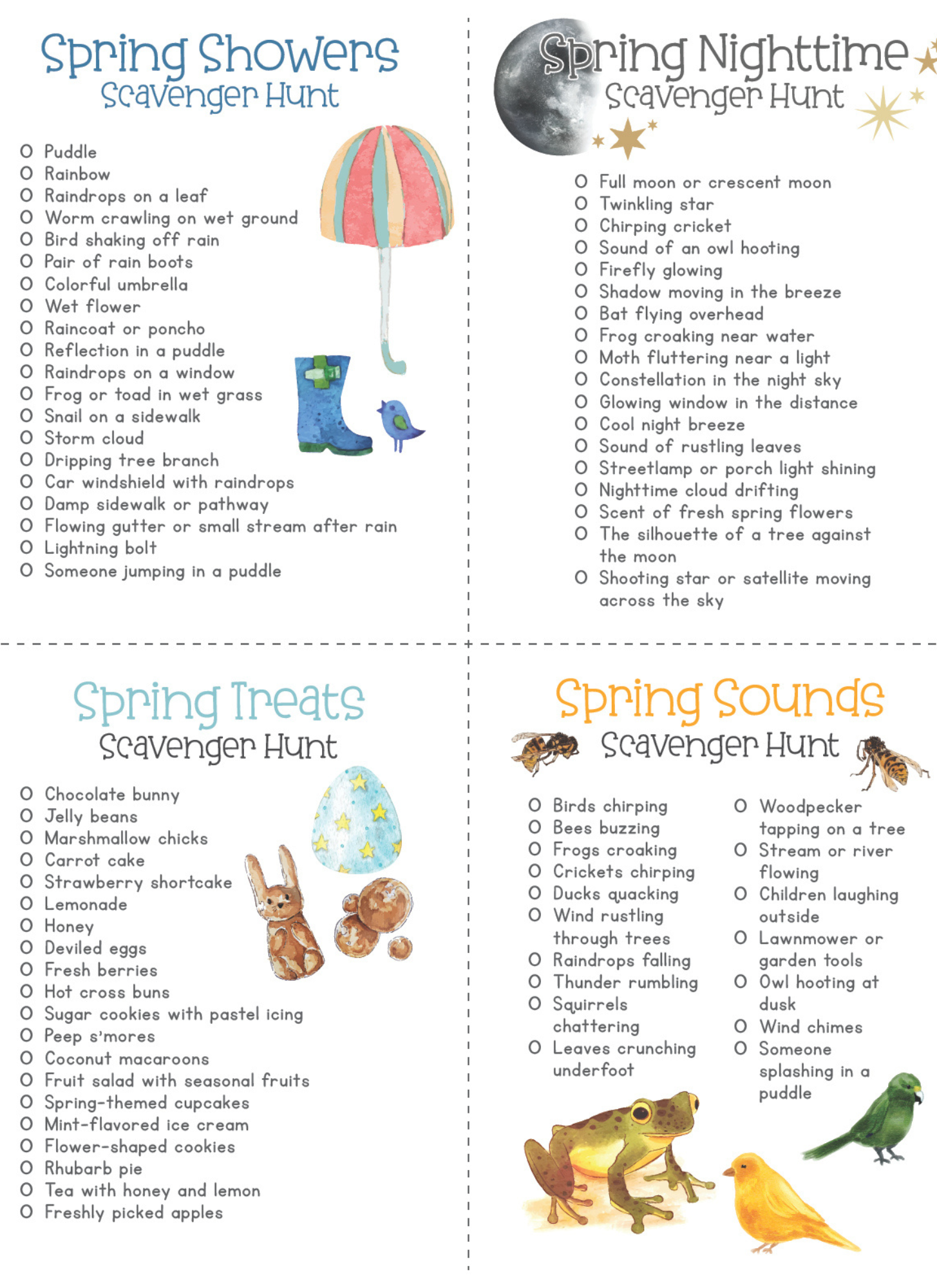 4 spring scavenger hunts on one page